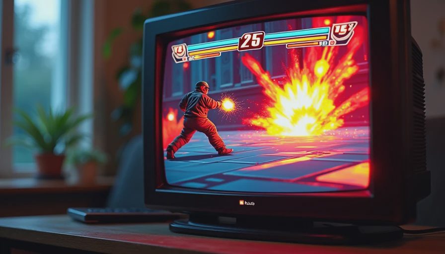 Viewtiful Joe GameCube combat gameplay with cel-shaded comic visual effects displayed on a CRT screen.webp