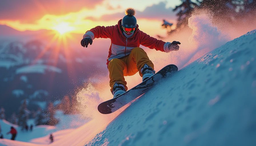 Snowboarder performing an arcade-style Uber trick high in the air above a half-pipe in SSX 3.webp